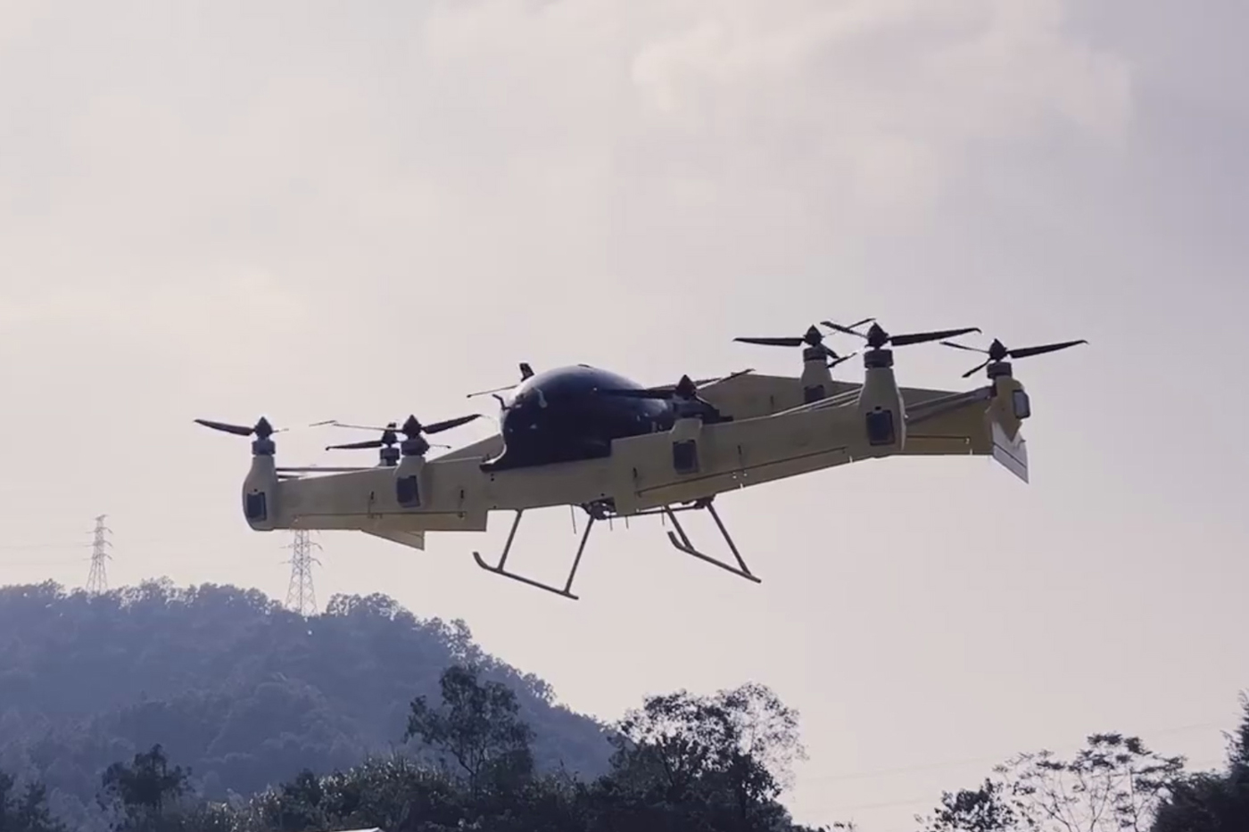 XPeng AeroHT Tilt-Wing eVTOL technology demonstrator aircraft in flight XPeng AeroHT Tilt-Wing eVTOL technology demonstrator aircraft in flight